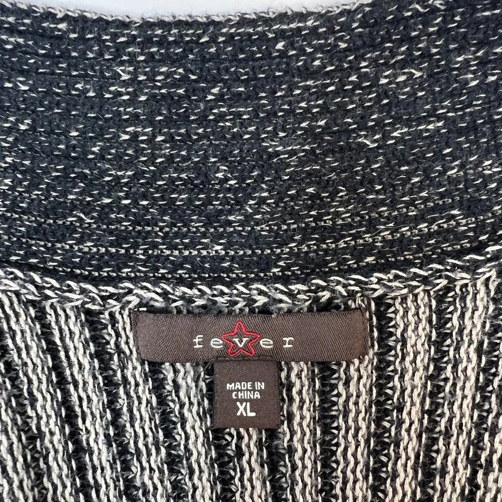Fever Open-Knit Long‎ Duster Cardigan Long Sleeve Black Cream Sweater Size XS